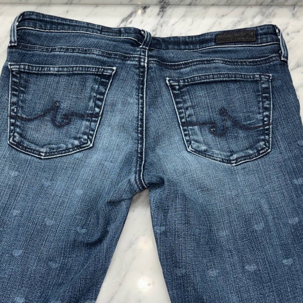 AG Adriano Goldschmied skinny ankle Jeans. Sz 28” low rise. Heart print